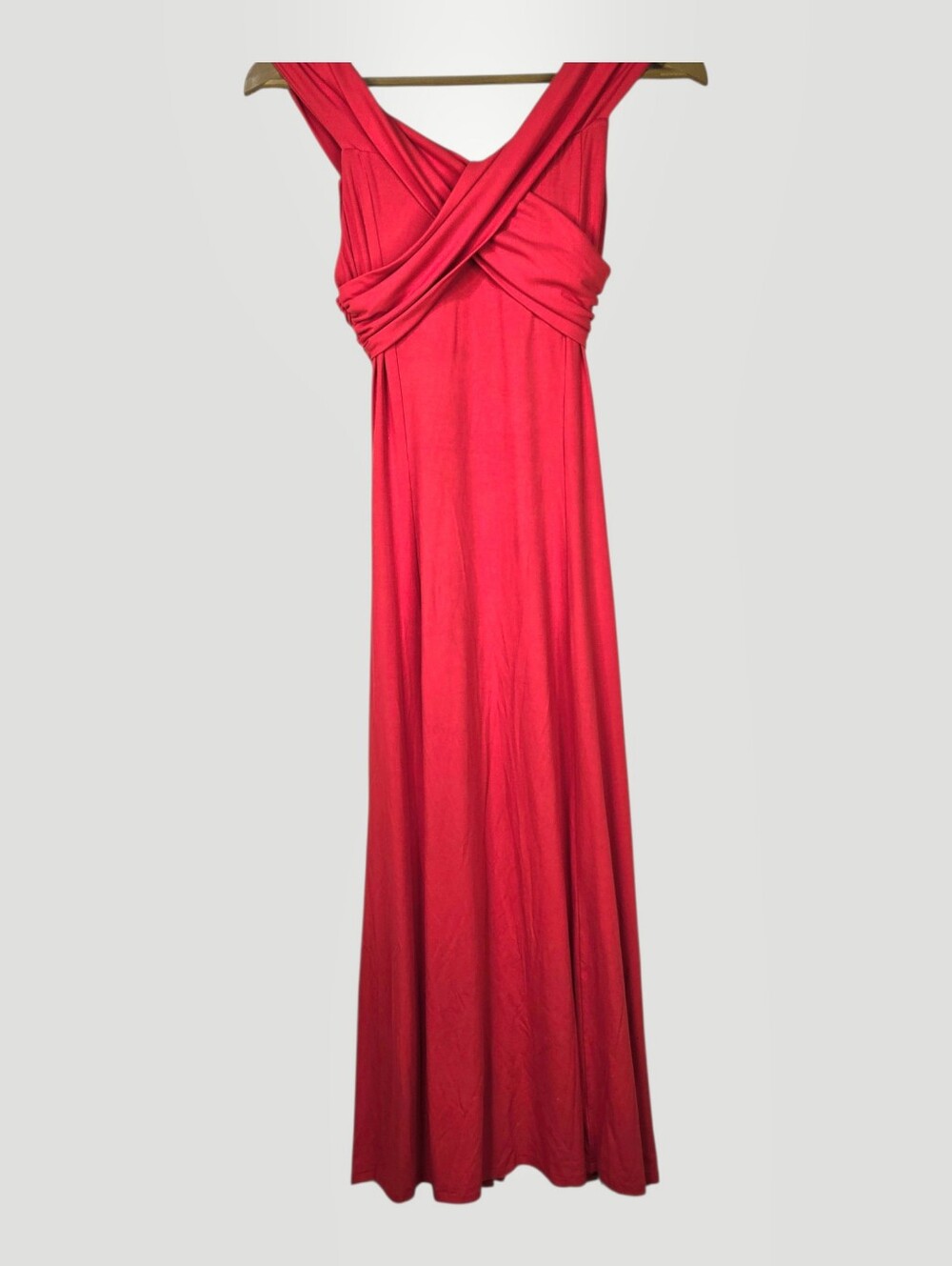 OGL Size S Vibrant Red Cross-cross Neckline Maxi Dress, Built-in Brami Bra NWT - Picture 4 of 10